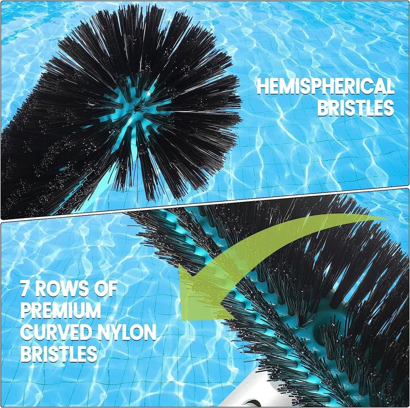 Unipool Swimming Pool Brush Head with Round Ends,17.5" Heavy Duty Aluminum Back Head for Cleans Walls, Tiles & Floors, 7 Rows Premium Nylon Bristles with EZ Clips (Blue Black) - Image 3